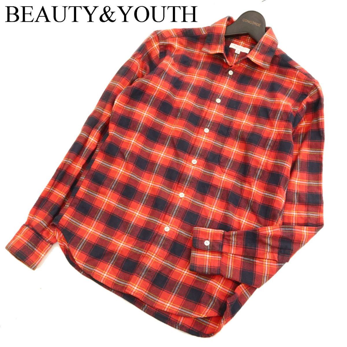 BEAUTY&YOUTH United Arrows autumn winter long sleeve check flannel * shirt Sz.XS men's red C3T07553_9#B