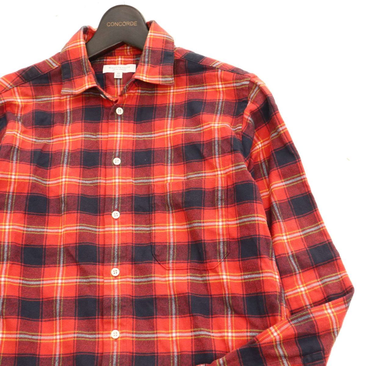 BEAUTY&YOUTH United Arrows autumn winter long sleeve check flannel * shirt Sz.XS men's red C3T07553_9#B