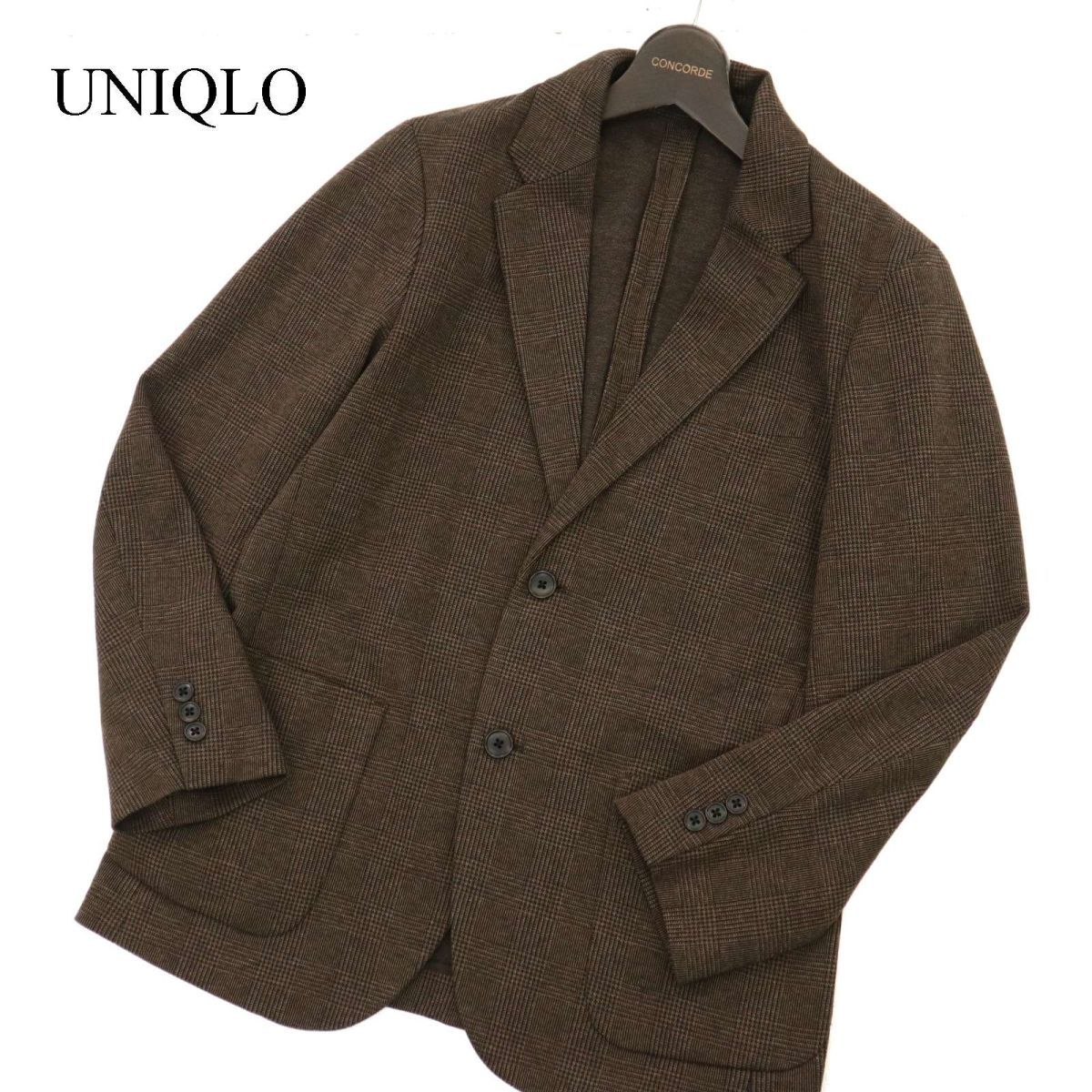 21AW★ UNIQLO ユニクロ 秋冬 グレンチェック★ 2B コンフォート ジャージー テーラード ジャケット Sz.S　メンズ 茶色　C3T08034_9#N_画像1