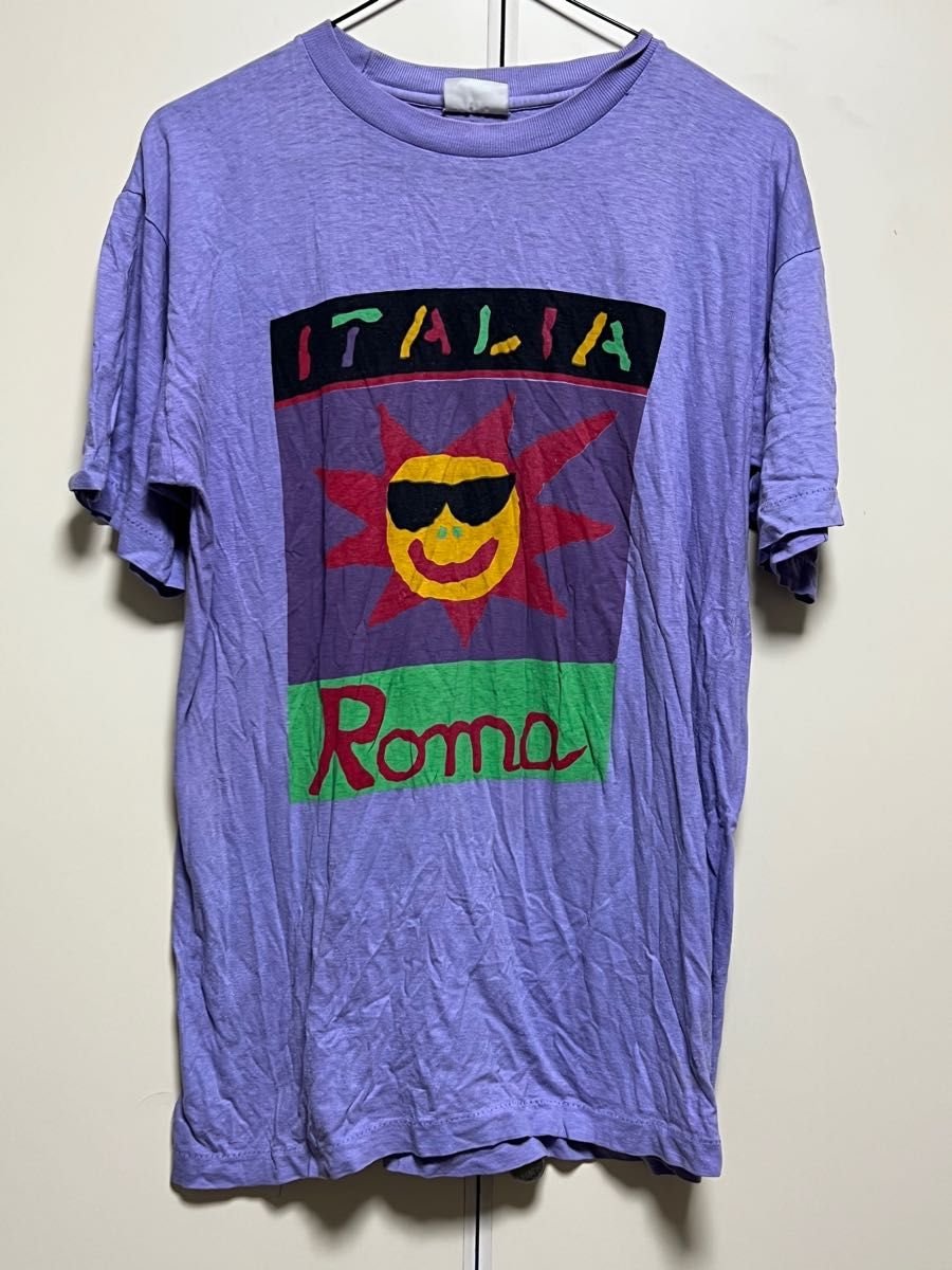 ItaliaイタリアRomaローマクラフト風パープルTシャツ