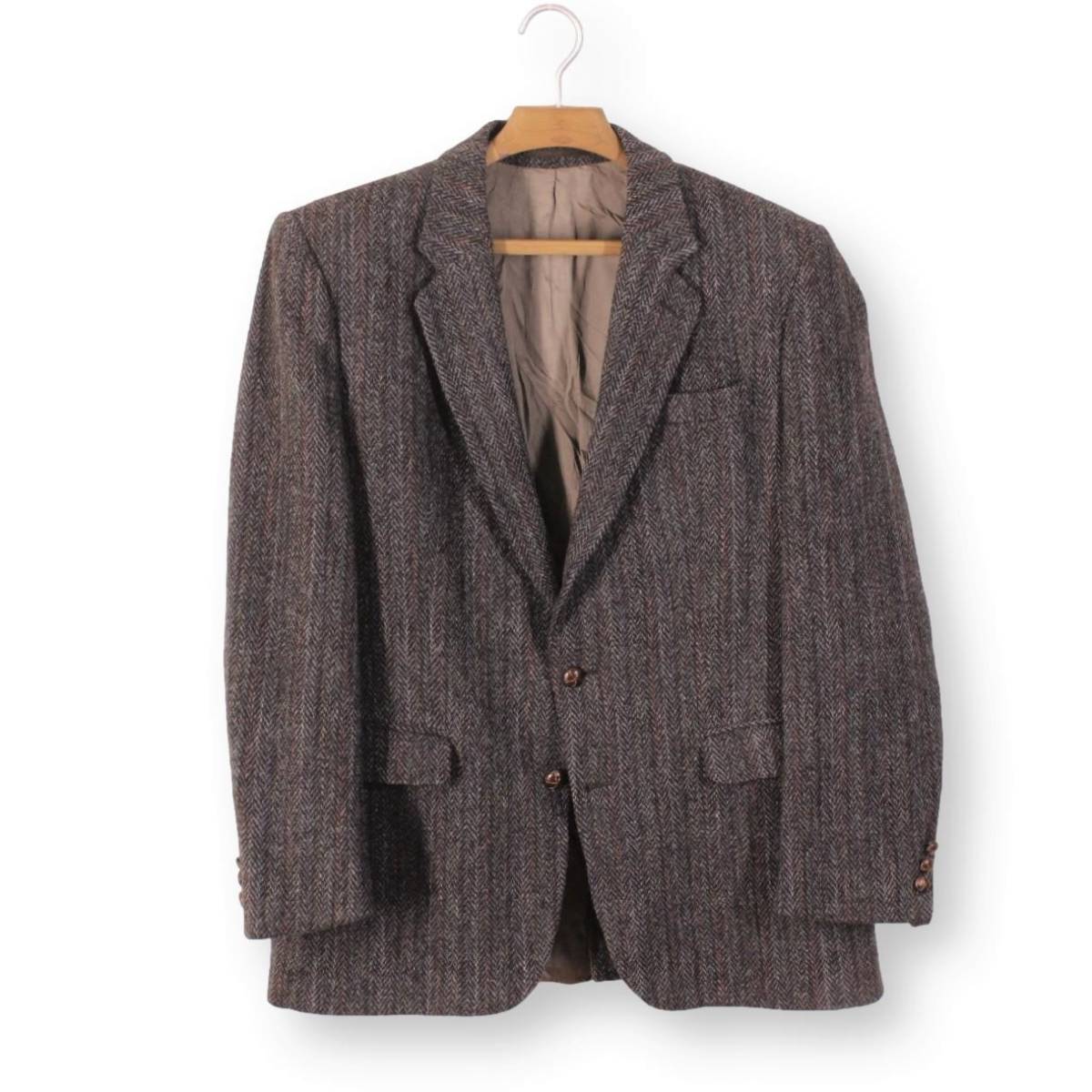 34【美品】ハリスツイード ジャケット AB7 A8 メンズ LL XL 3L ヘリンボーン柄 ブラウン tqe Harris Tweed カナダ製 ★美品★送料無料★