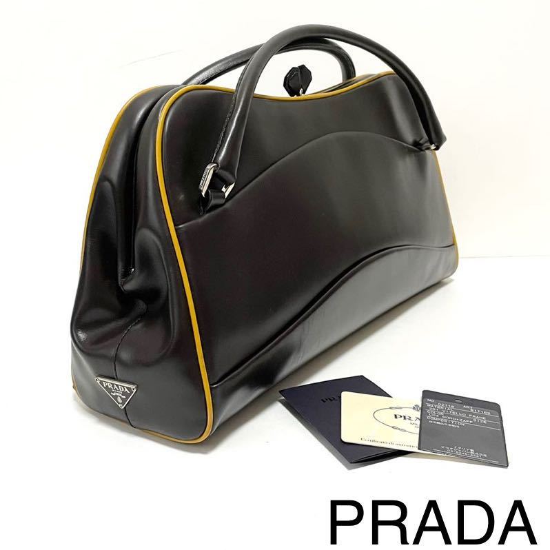 激安セール】 がま口 ハンドバッグ プラダ PRADA オールレザー ダーク