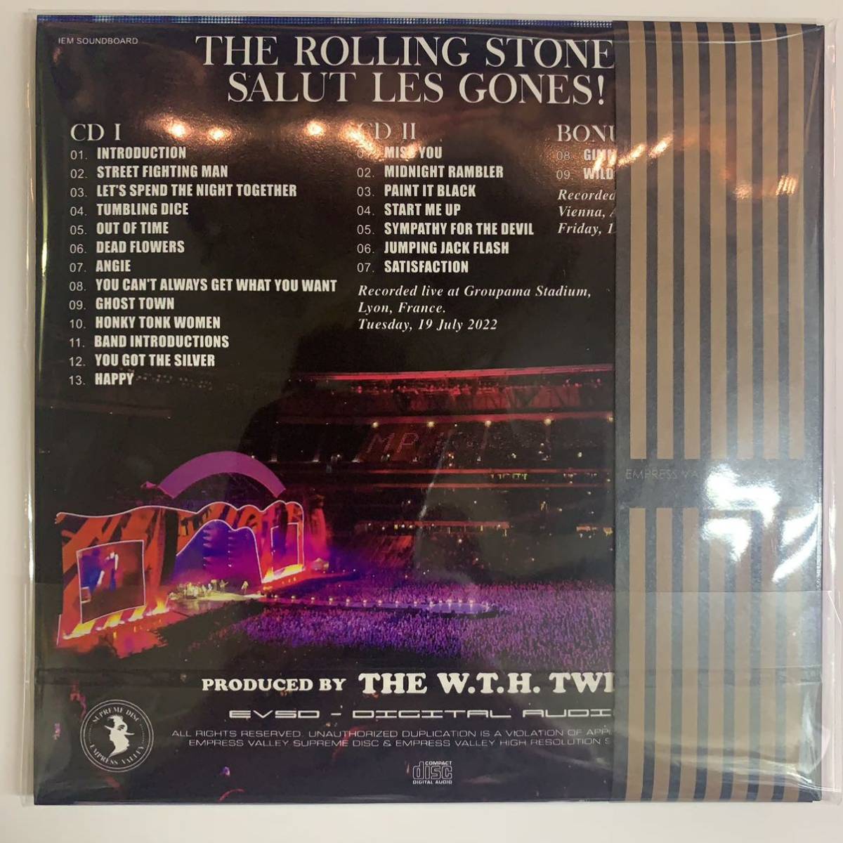 THE ROLLING STONES : SALUT LES GONES 2CD 2022 FRANCE LYON IEM SOUNDBOARD COMPLETE!!!! EMPRESS VALLEY SUPREME DISK