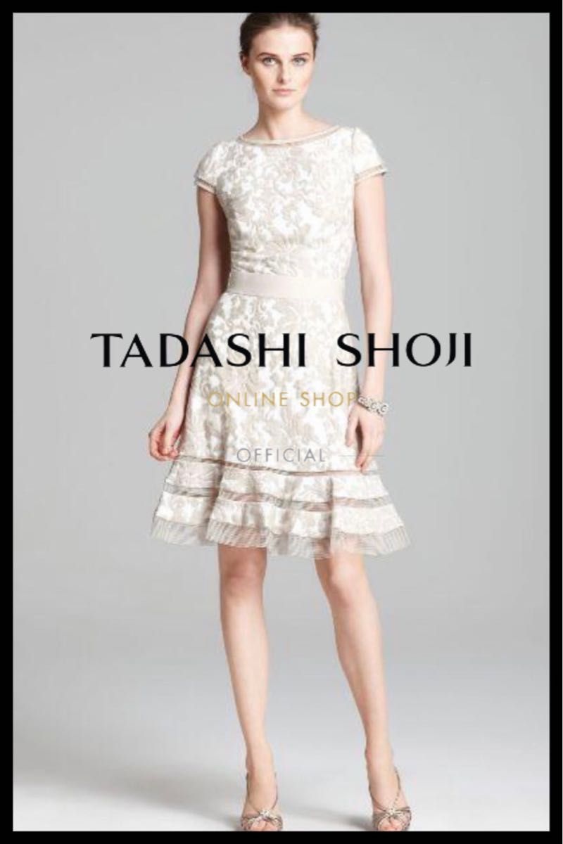 TADASHI SHOJI ワンピース 「4」9号程度 ベージュ花柄 ドレス-