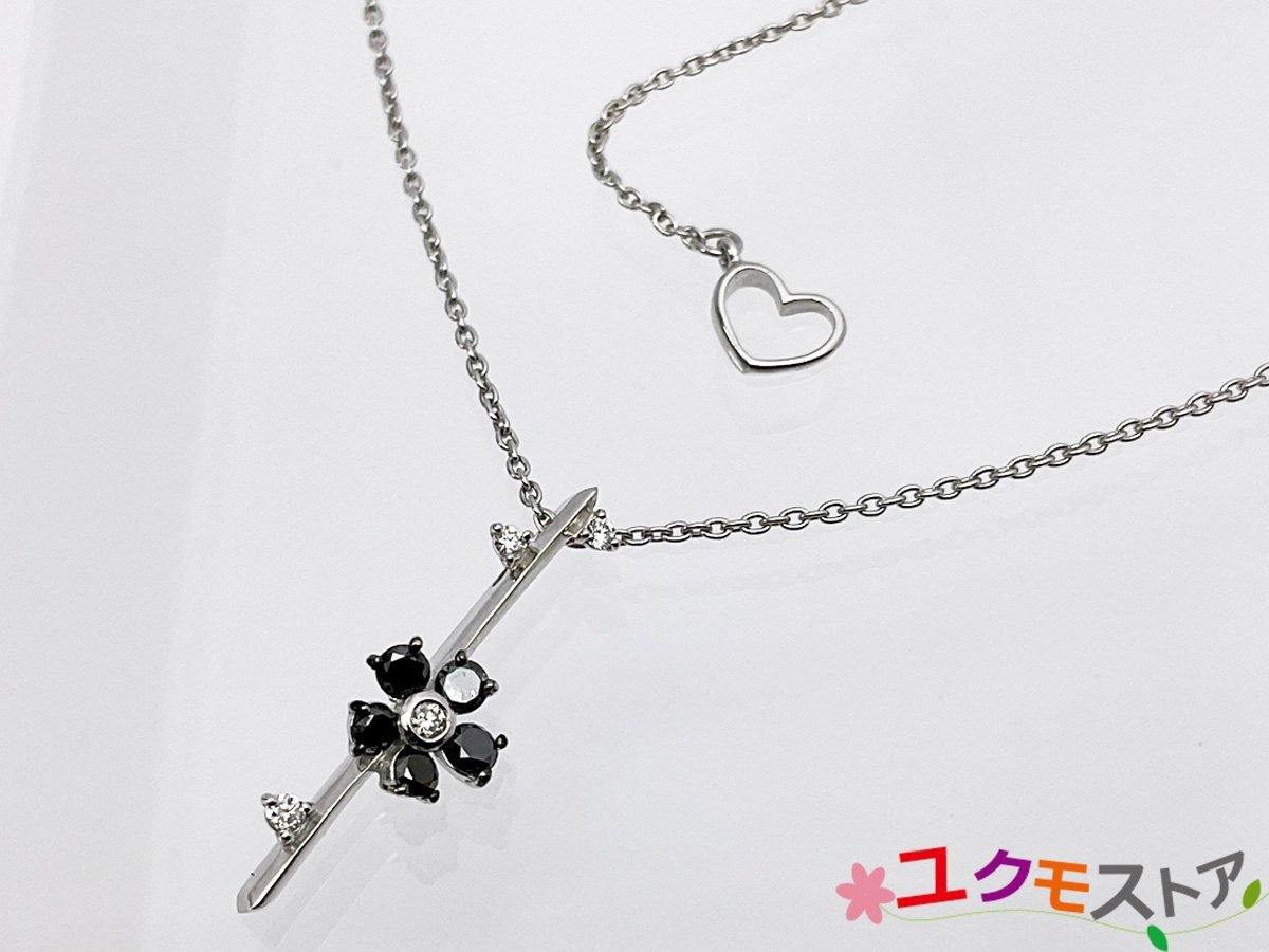 【送料無料】Ponte Vecchio ポンテヴェキオ PV K18WG ダイヤモンド 0.15ct 0.05ct フラワーチーフ ネックレス ペンダント ブラックダイヤ_画像1