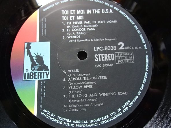 ★LP★トワ・エ・モワ★「トワ・エ・モワ・イン ・U.S.A.」(14曲入り)★東芝★_画像6