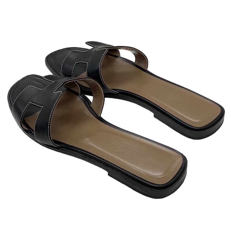  Hermes HERMES Ora n sandals shoes shoes leather black black Flat sandals 