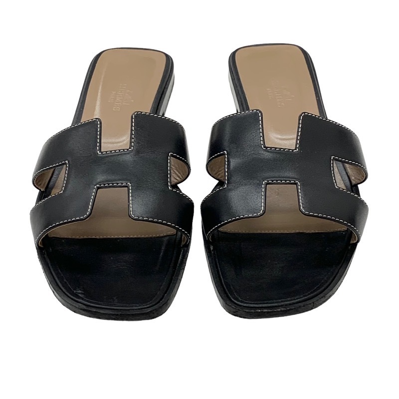  Hermes HERMES Ora n sandals shoes shoes leather black black Flat sandals 