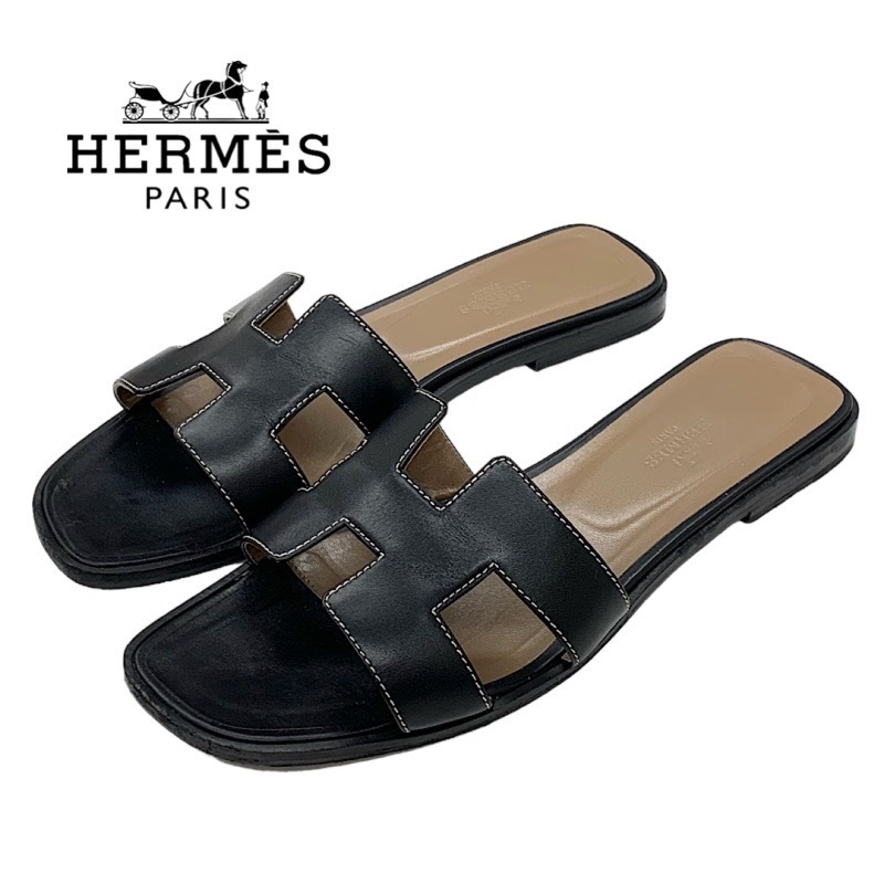  Hermes HERMES Ora n sandals shoes shoes leather black black Flat sandals 