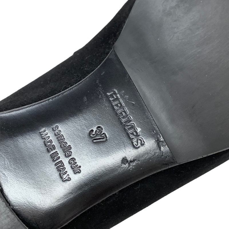  Hermes HERMES Париж Loafer кожа обувь обувь обувь замша мех черный чёрный серебряный мокасины H металлические принадлежности 