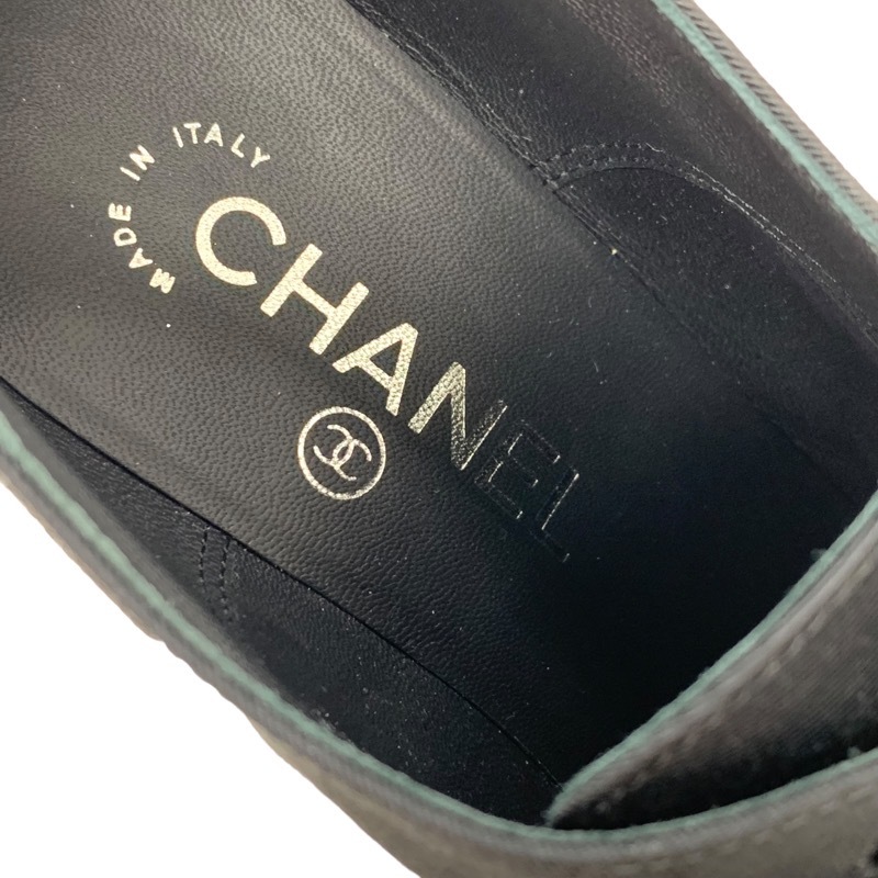  Chanel CHANEL boots short boots fabric black black silver unused bootie here Mark ribbon biju- race up 