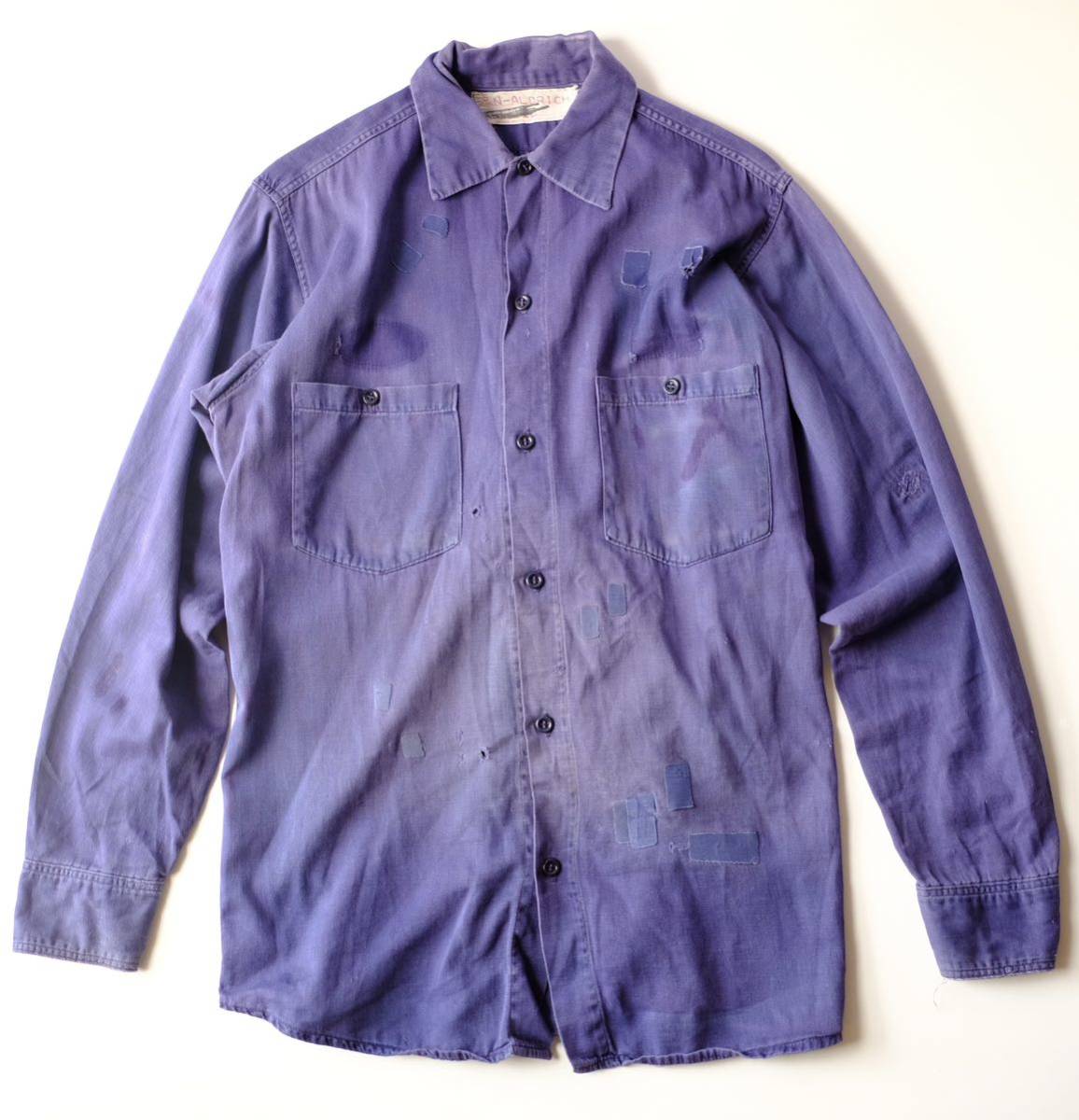 【1950〜60s】フランス　ビンテージ　ワークシャツ　パッチワーク　襤褸　ボロ　農夫　リペアアート　古着　ユーロ