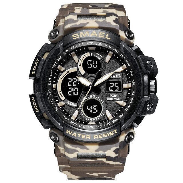即決◇ 迷彩ミリタリー腕時計 防水 デュアルタイム表示 メンズスポーツ腕時計 デジタルアナログクォーツ時計_画像5