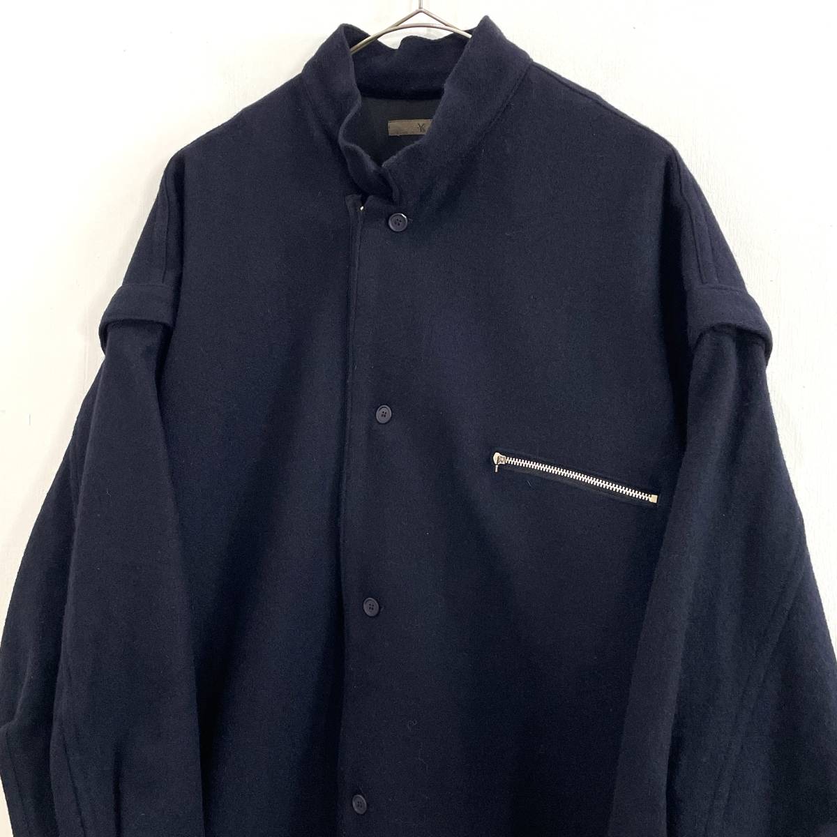 ☆Y's ワイズ Yohji Yamamoto ヨウジヤマモト 80s 初期 VINTAGE 変形オーバーサイズコート ファスナー装飾 ネイビー【送料一律/同梱可能】A_画像2