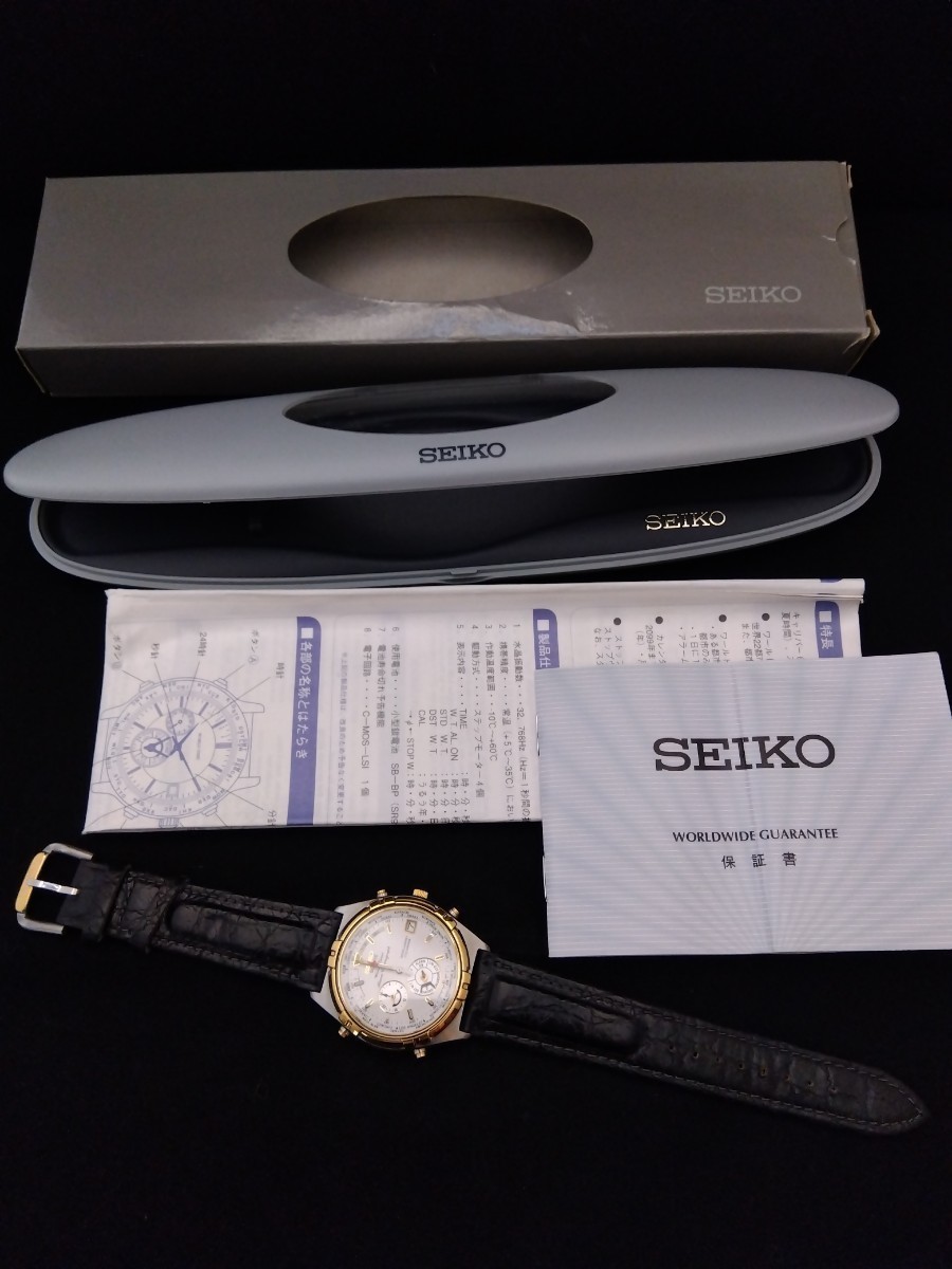 【美品】 SEIKO セイコ－ WORD TIMER アラーム・クロノグラフ6M15-0020【日/英取説付】【送料無料】
