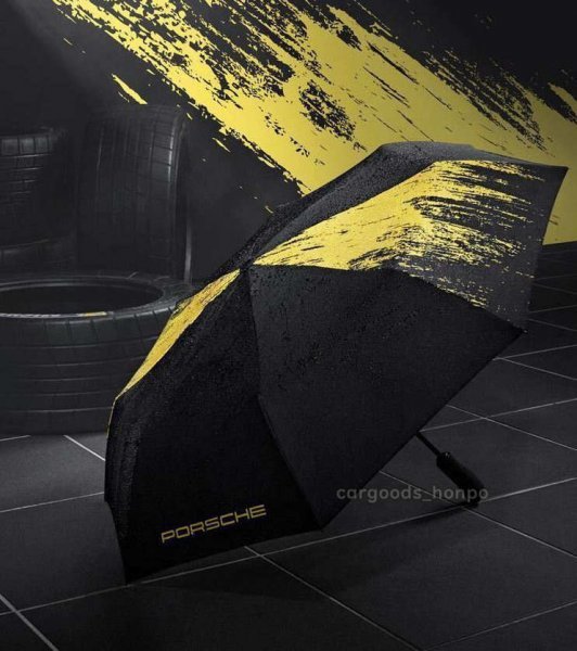 ポルシェ 純正 折りたたみ傘 ブラック イエロー GT4 クラブスポーツ アンブレラ Porsche オリジナル WAP3400040LCLS 直径約95cm 自動開閉_画像1