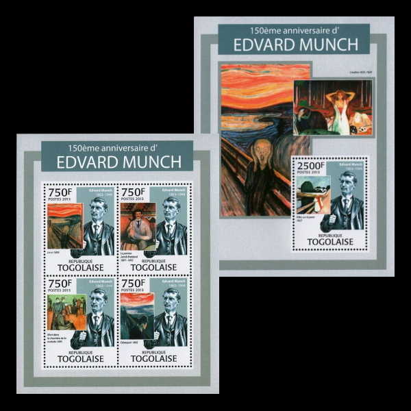 ■トーゴ切手　2013年　エドヴァルド・ムンク 150周年　シート＋4種シート_画像1