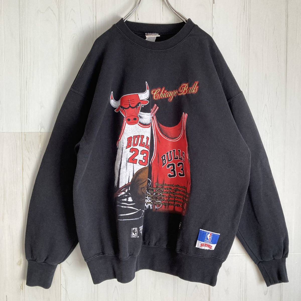 90s USA製 NUTMEG ナツメグ Chicago Bulls スウェット トレーナー sweatshirt NBA 23 Michael Jordan 33 Scotty Pippen vintage