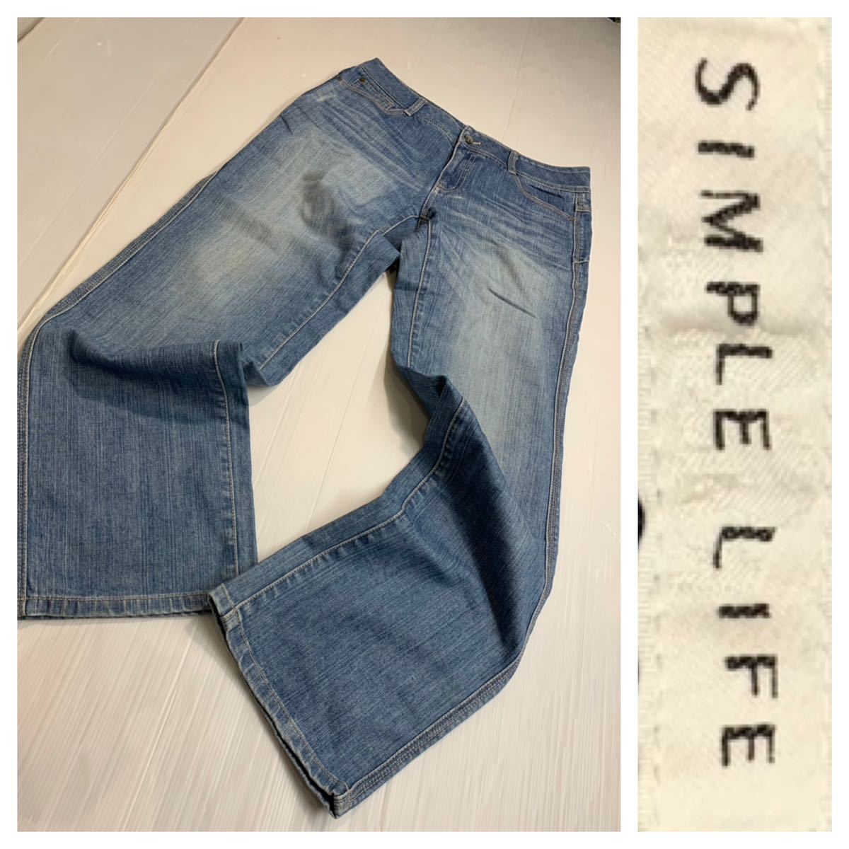 SIMPLE LIFE シンプルライフ　レナウン　ポリ綿　ストレッチ　加工デニム　ジーンズ　パンツ　13 約80cm インディゴブルー_画像1