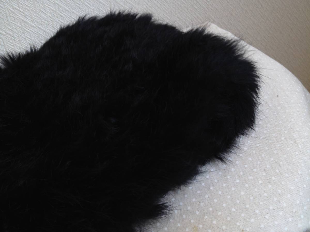ヤフオク! - StretchFur 黒のラビットファーニット帽