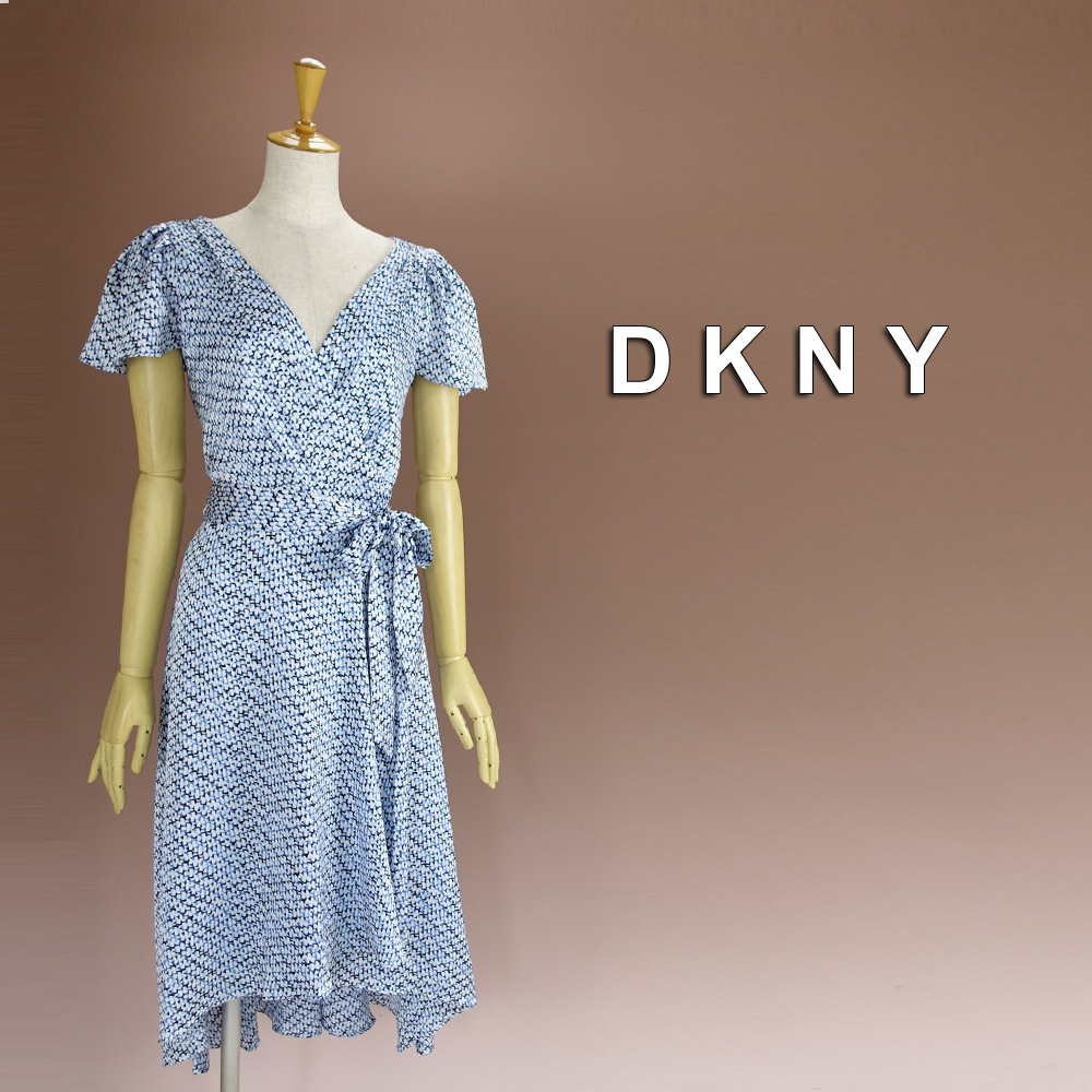 新品 DKNY 10/15号 ダナキャラン 紺 青 白 ワンピース パーティドレス 半袖 結婚式 二次会 披露宴 フォーマル お呼ばれ 発表会 輝39Q2904