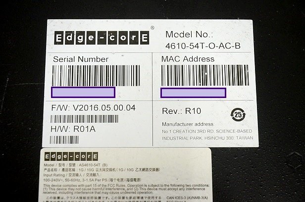 Edgecore Networks ホワイトボックススイッチ□AS4610-54T 中古 訳あり
