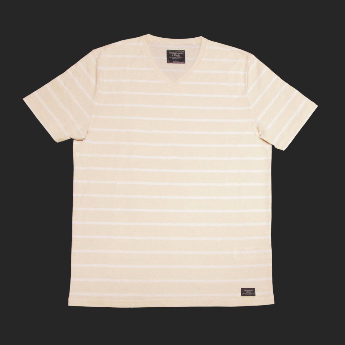 ★SALE★Abercrombie & Fitch/アバクロ★ボーダー半袖VネックTシャツ (Cream/White/L)