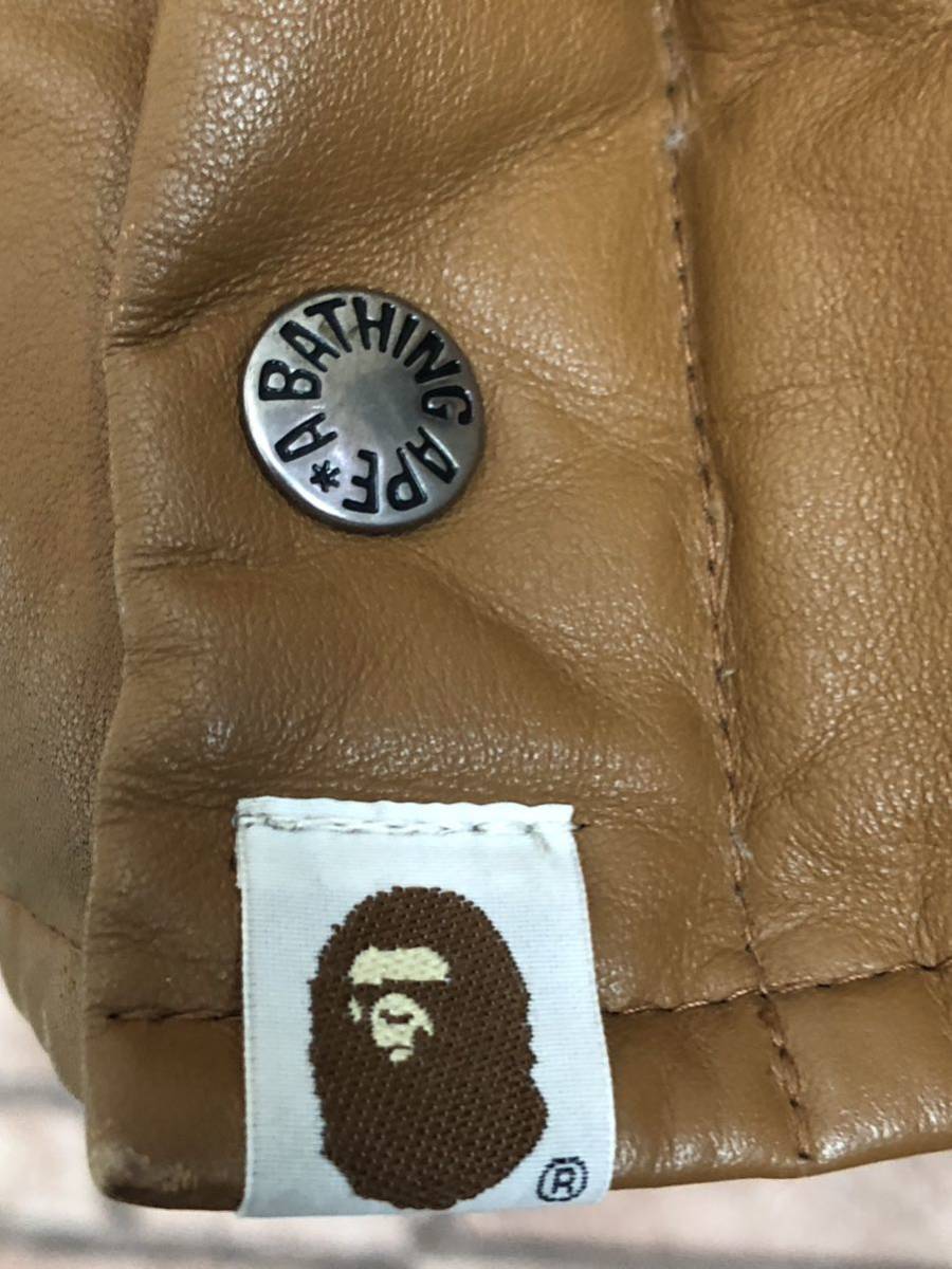  postage included, prompt decision A BATHING APE LEATHER CLASSIC DOWN JACKET A Bathing Ape down jacket cow leather kau hyde tea Brown L