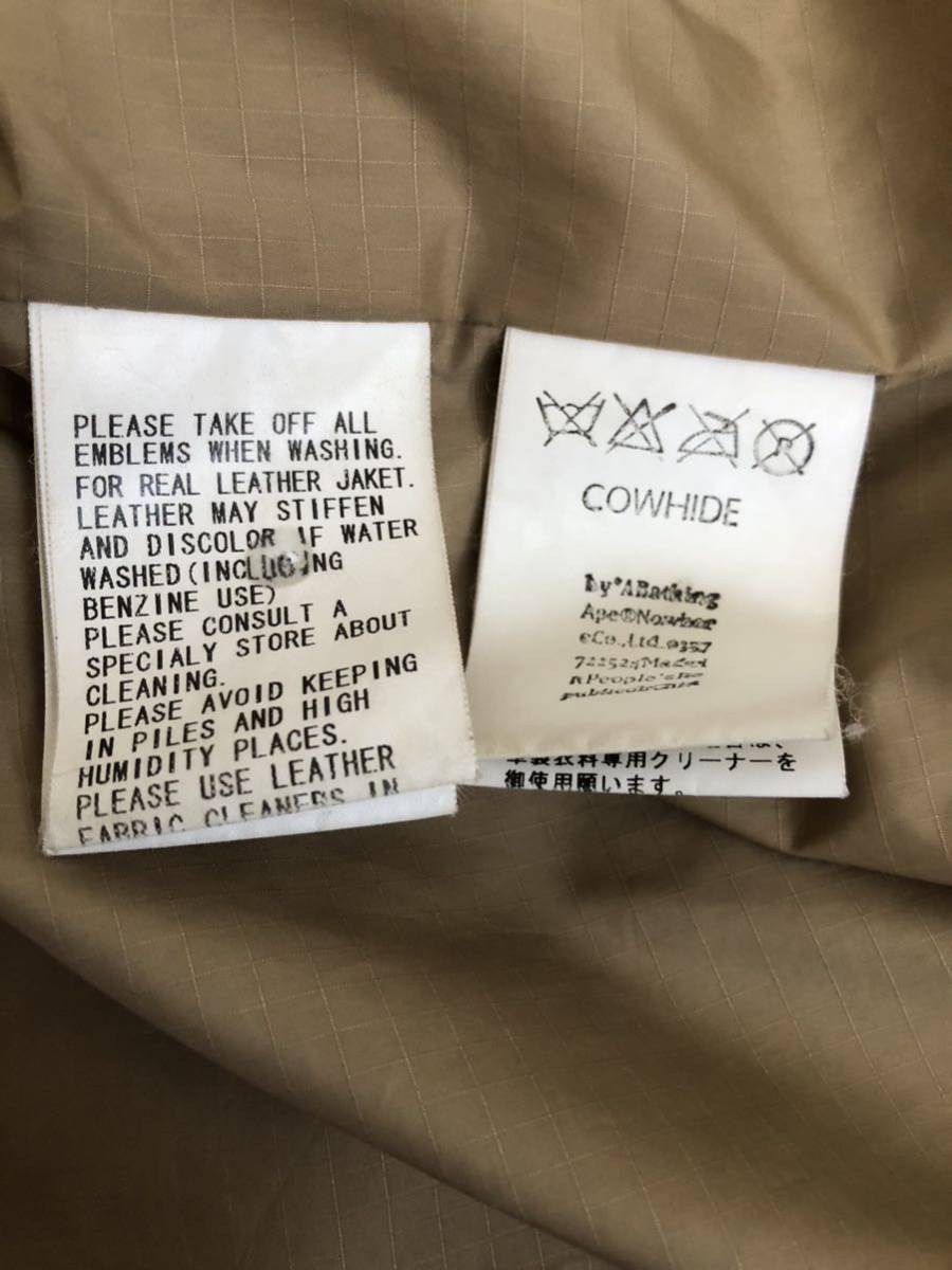  postage included, prompt decision A BATHING APE LEATHER CLASSIC DOWN JACKET A Bathing Ape down jacket cow leather kau hyde tea Brown L