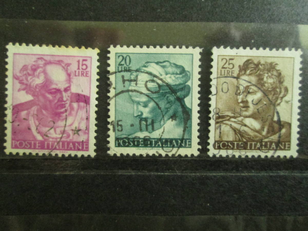 カラフルなイタリアの使用済切手　1961年 システィーナ礼拝堂のミケランジェロの作品　5～100Ｌ：イザヤなど予言者達の肖像、 10種_画像3