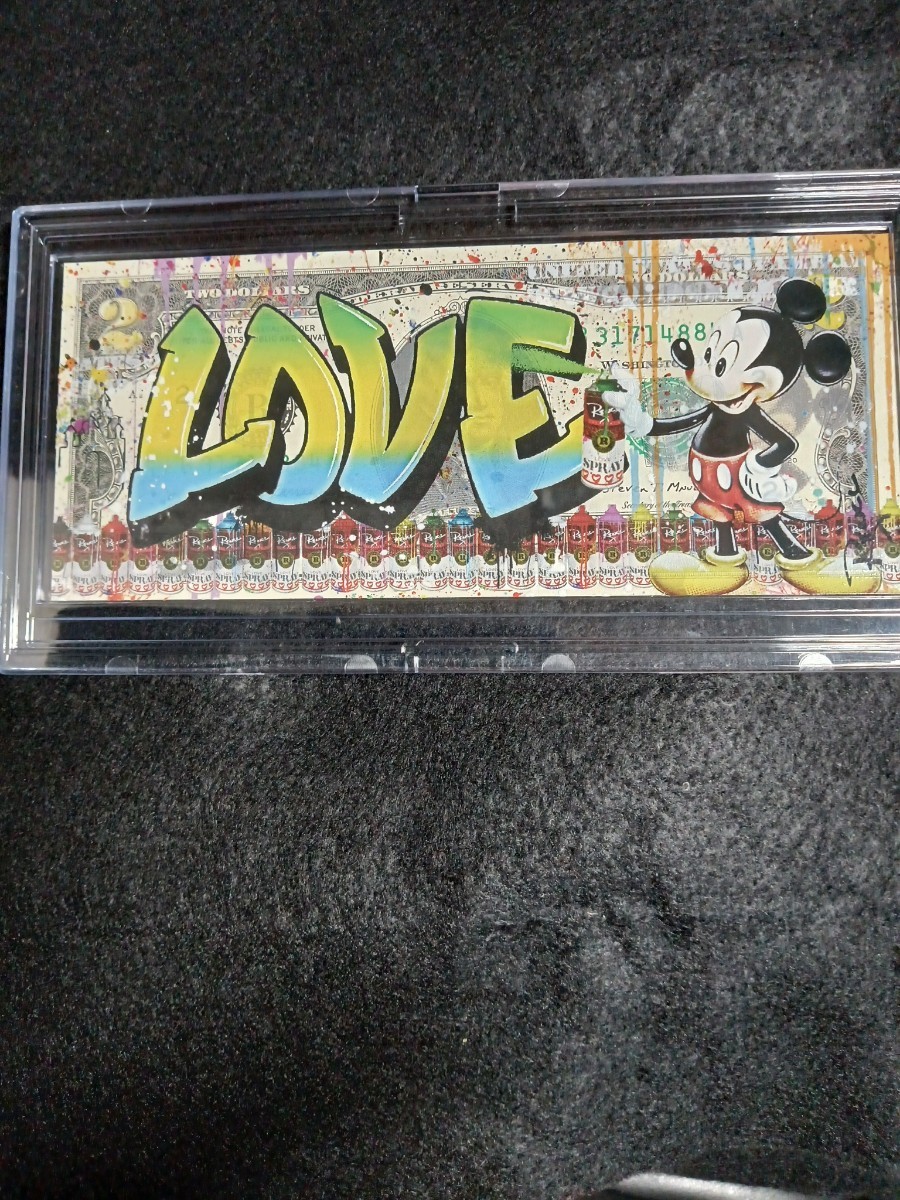 Mickey　ミッキー・マウス　本物米国2ドル紙幣　記念紙幣　レンシー直筆サイン入り_画像1