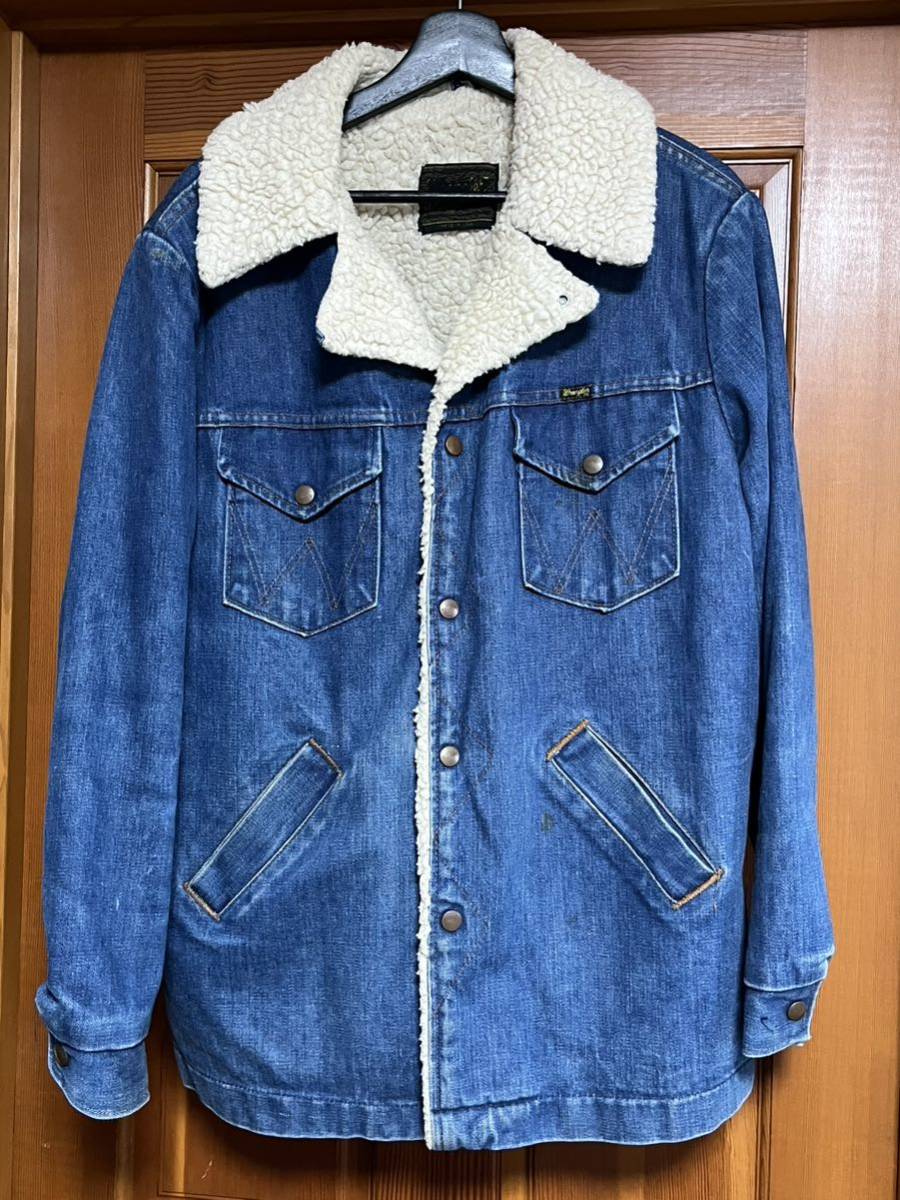 送料無料 70s 黒タグ ラングラー デニム L ランチコート ボアジャケット オリジナル ヴィンテージ Wrangler /ブルーベル リーバイス 501 _画像1