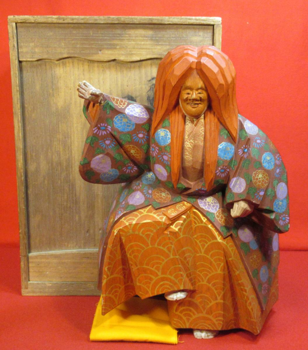 一刀彫 能人形 竹泉作『木製 猩々 在銘「竹泉」(高さ30,5 一刀彫 能人形 竹泉作『木製 猩々 在銘「竹泉」(高さ30,5