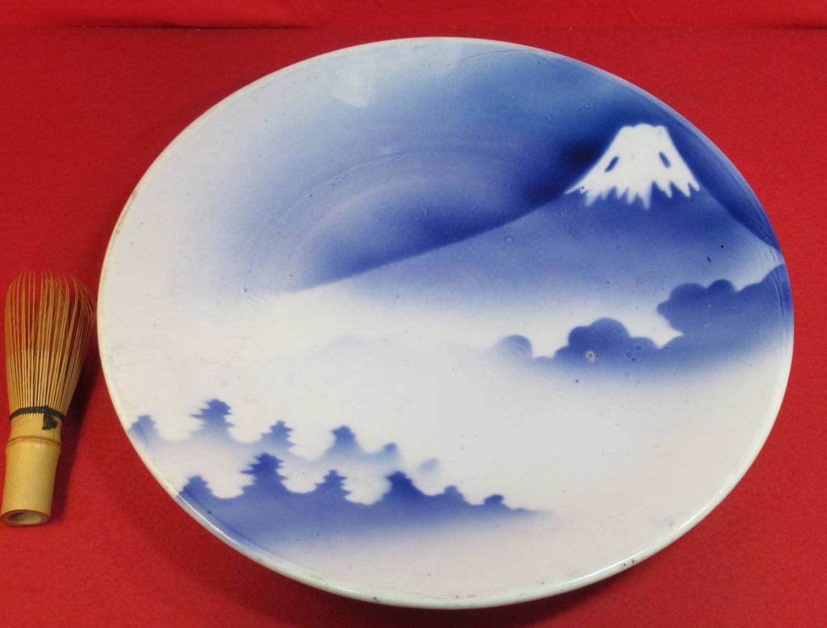  beautiful. .[.. old Imari blue and white ceramics blow .. Mt Fuji writing large plate ( diameter 31.)] Zaimei [ Arita block .] Meiji period .. cooking New Year 