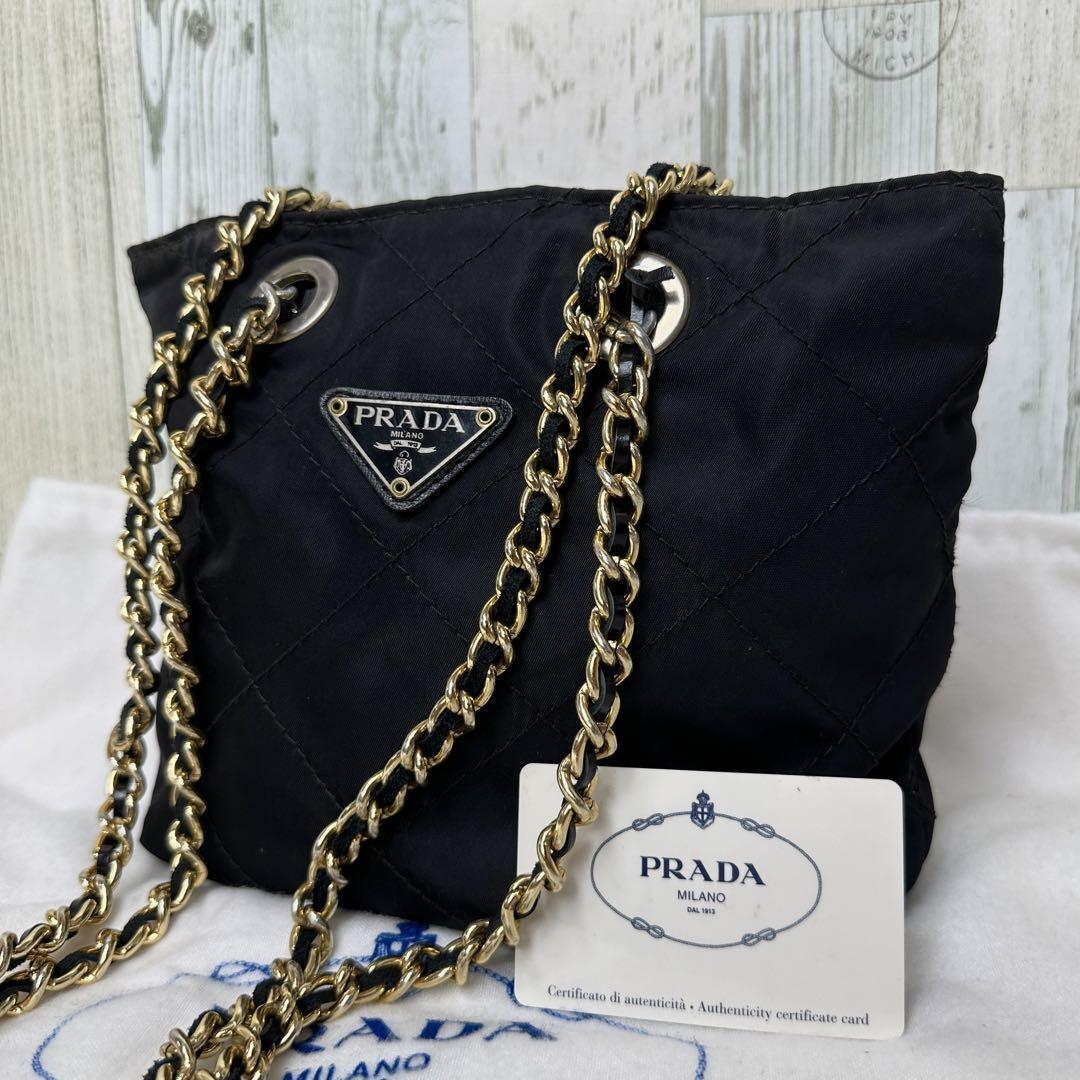 良品 PRADA プラダ ポコノ テスートナイロン レザー ブラック チェーン