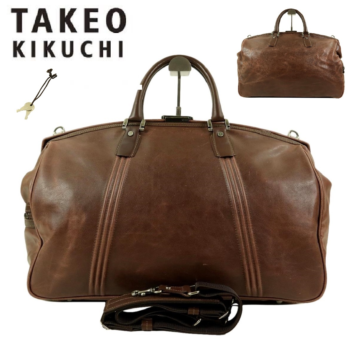 [B2393][ прекрасный товар ][ с ключом ][ все кожа ]TAKEO KIKUCHI Takeo Kikuchi 2WAY сумка сумка "Boston bag" сумка на плечо 