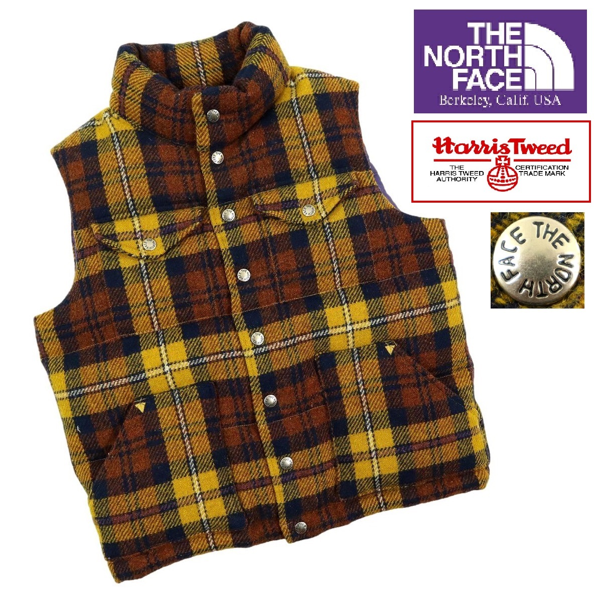 【B2404】【美品】THE NORTH FACE PURPLE LABEL×HARRIS TWEED ノースフェイスパープルレーベル ハリスツイード ダウンベスト サイズXS