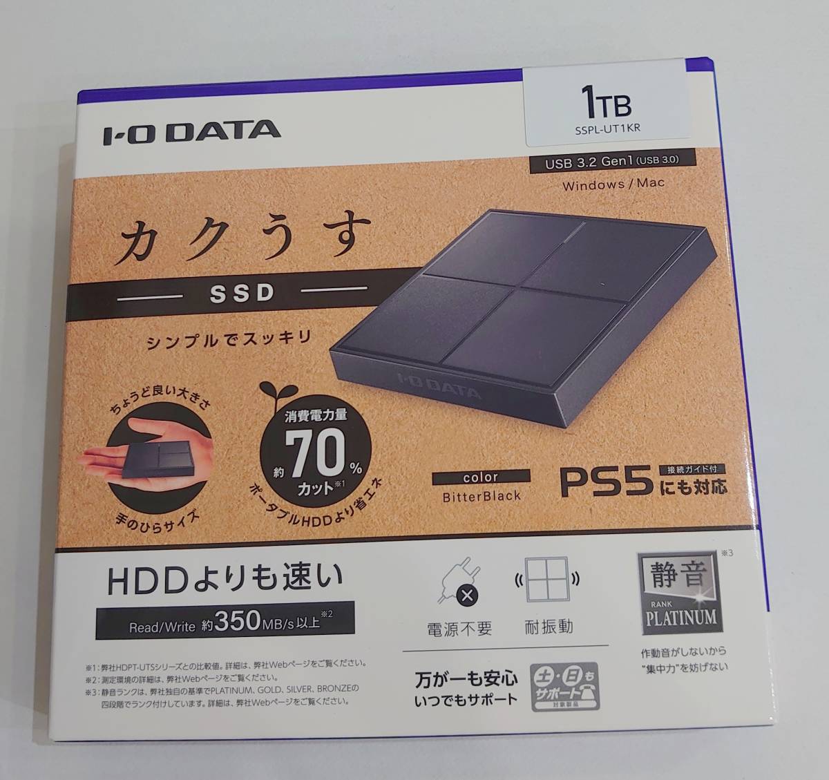 I-O DATA カクうす ポータブルSSD 1TB SSPL-UT1KR 新品未開封 PS5/PS4/Mac対応 USB3.2(Gen1) 静音 軽量 コンパクト