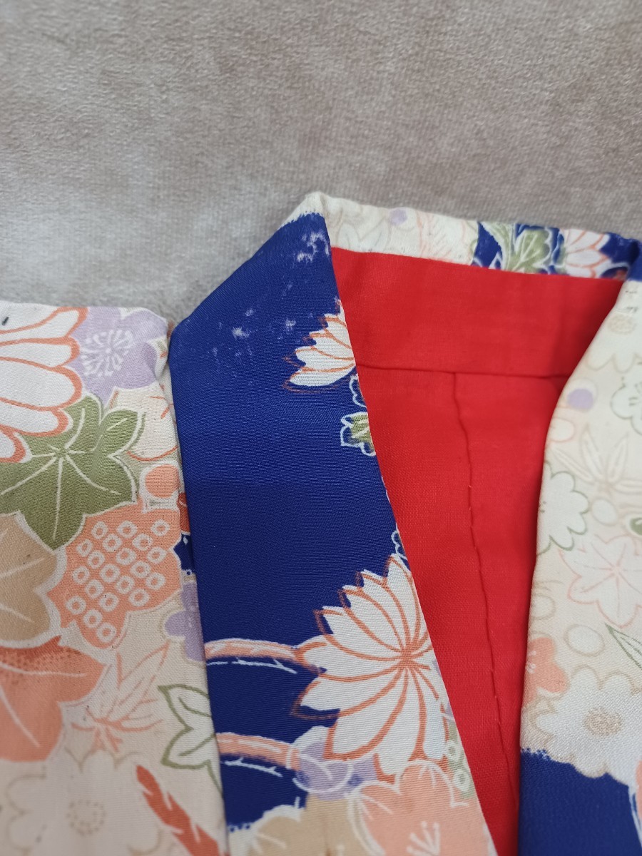  child kimono? kimono for children? antique floral print blue color dress length 111cm× width of a garment 45cm kimono remake flap is gire cloth material raw materials collection Nara departure 