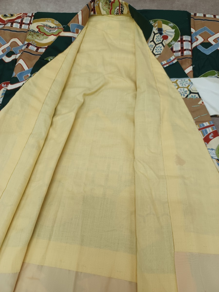 子供着物? 長襦袢? 子供用? アンティーク 和柄 緑色 着丈82.5cm
