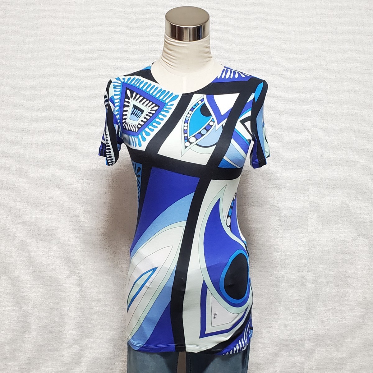 EMILIO PUCCI エミリオプッチ 青系 総柄 半袖カットソー サイズUSA6