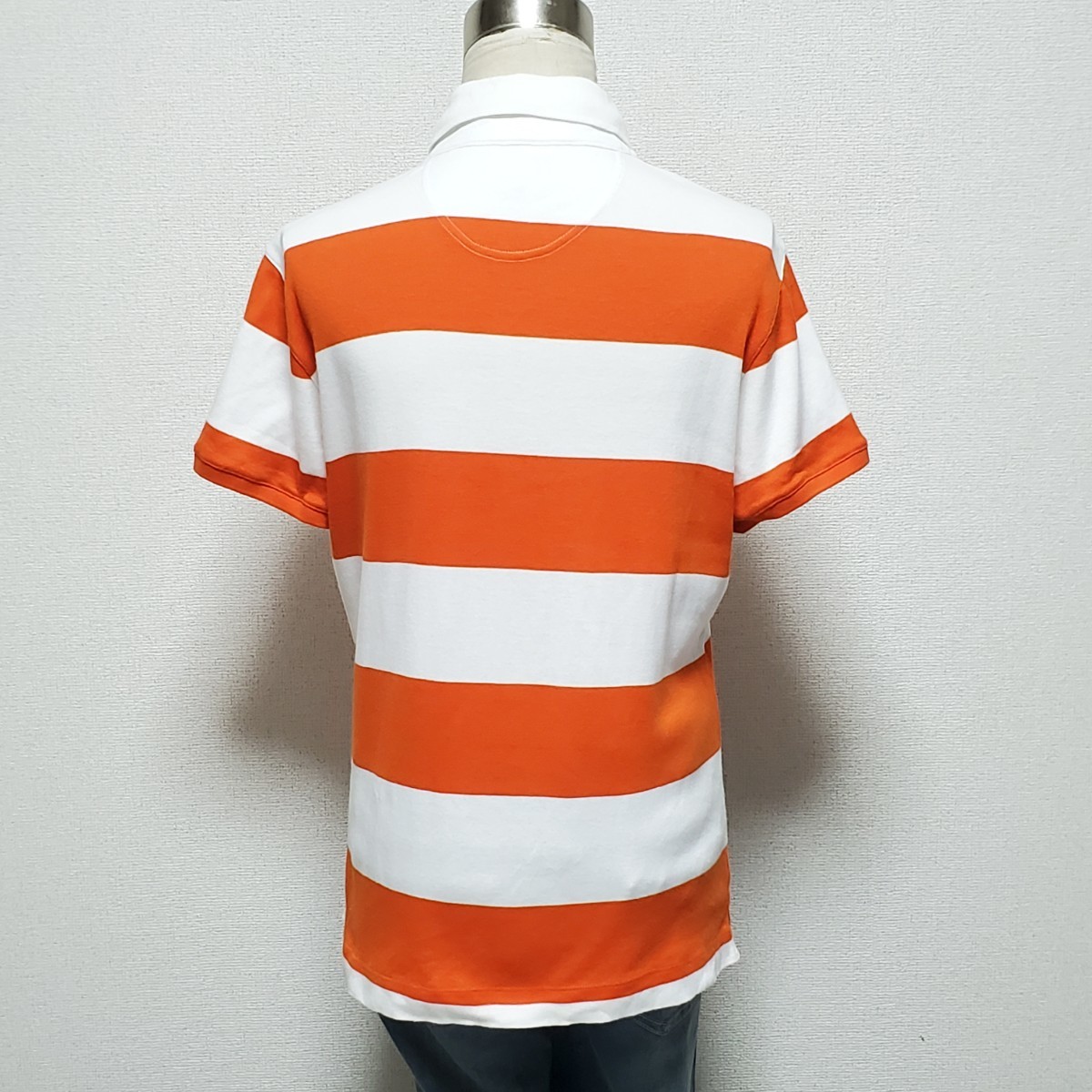 BURBERRY GOLF バーバリーゴルフ 白×橙 ボーダー 半袖ポロシャツ サイズ3（約Lサイズ相当）_画像4