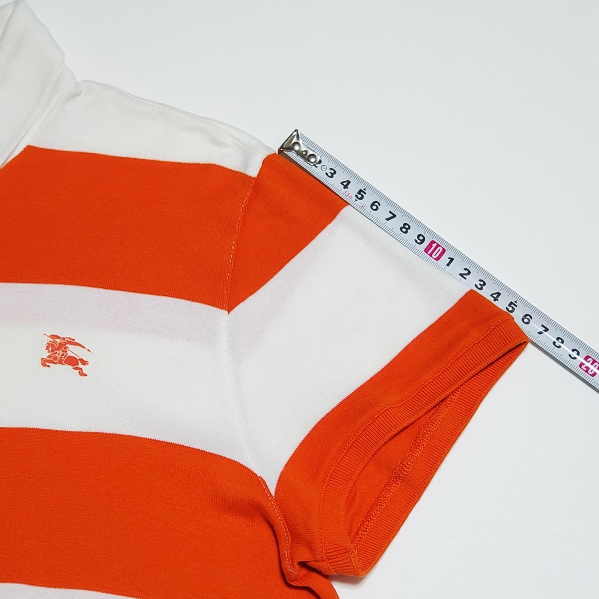 BURBERRY GOLF バーバリーゴルフ 白×橙 ボーダー 半袖ポロシャツ サイズ3（約Lサイズ相当）_画像9