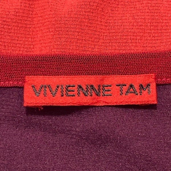 ヴィヴィアンタム VIVIENNE TAM サイズ0 XS - レッド×ボルドー レディース クルーネック/ノースリーブ/ひざ丈 ワンピース_画像3