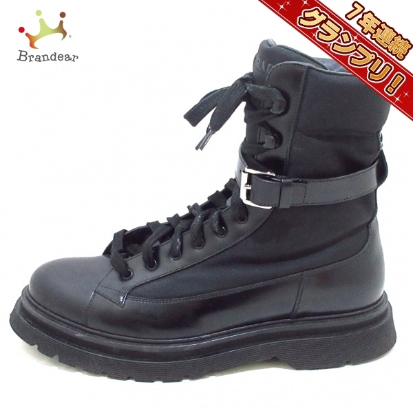 プラダ PRADA ショートブーツ 9 - 化学繊維×レザー 黒 メンズ 美品 靴