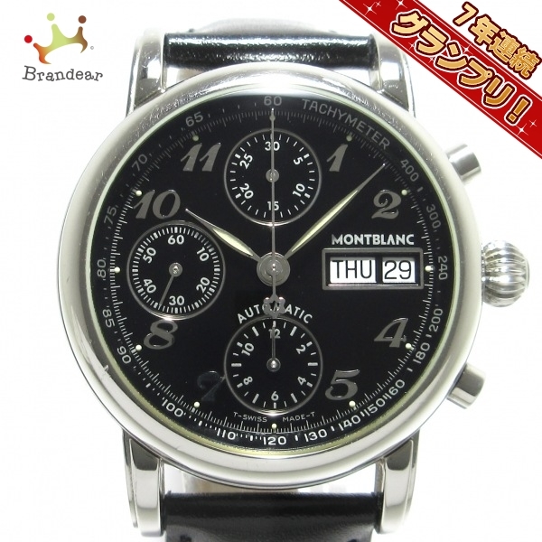 MONTBLANC(モンブラン) 腕時計 スターXL/マイスターシュテック 7016 メンズ SS/革ベルト/クロノグラフ/裏スケ 黒