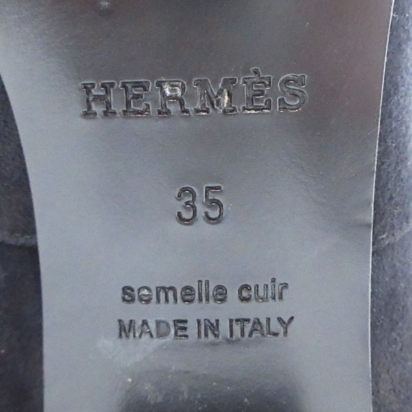 エルメス HERMES ロングブーツ 35 ヴェルサイユ スエード 黒 レディース シルバー金具/アウトソール張替済 靴_画像5