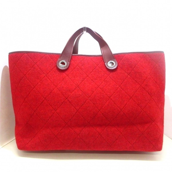 即納&大特価】 シャネル バッグ 美品 15番台 レッド×ボルドー フェルト