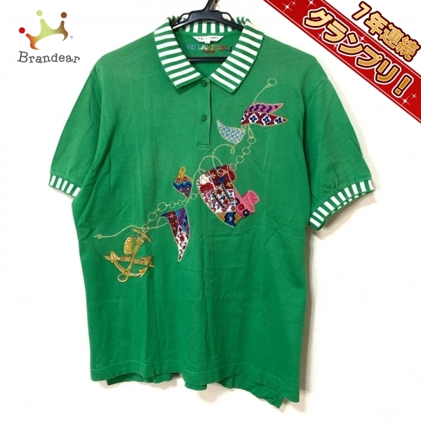 レオナールスポーツ LEONARD SPORT 半袖ポロシャツ サイズL - グリーン×ゴールド×マルチ レディース 刺繍 トップス
