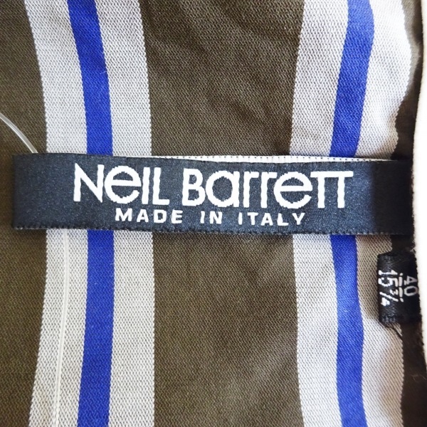 ニールバレット NeilBarrett 半袖シャツ サイズ40 M - ダークブラウン×ネイビー×マルチ メンズ ストライプ トップス_画像3